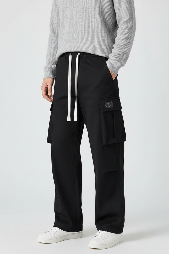 Pantalon Noir Cargo Ample Décontracté Jogger Homme - Polyester