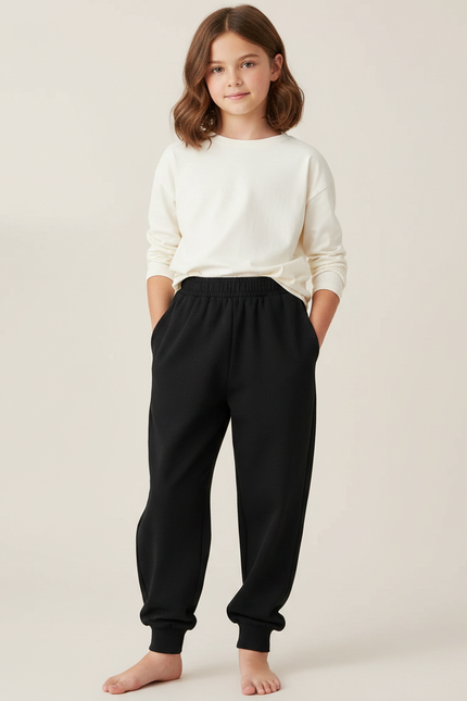 Pantalon Noir Molletonné Ample Enfant Confortable