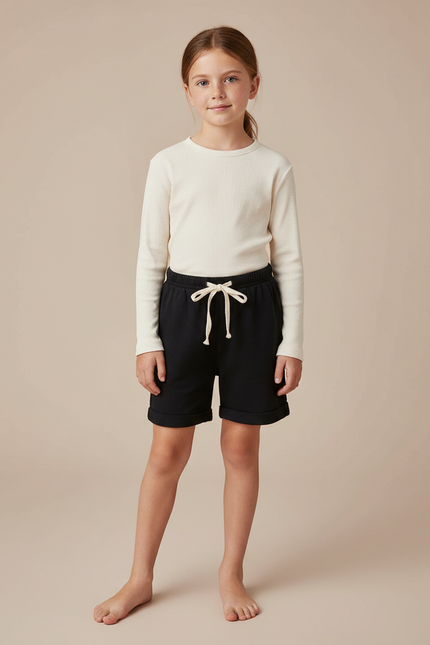 Pantalon Noir Court Coton Confortable Enfant - Molleton