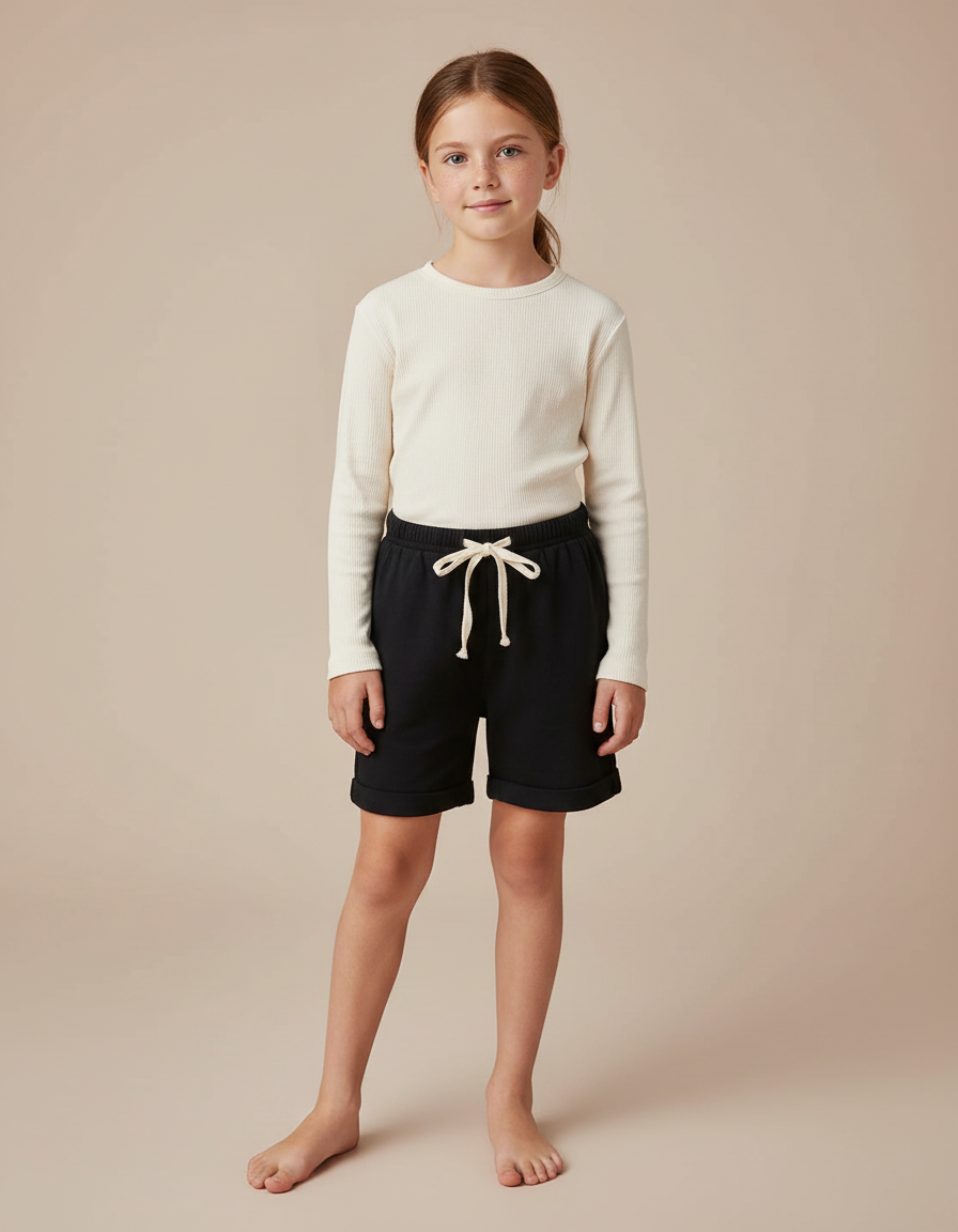 Pantalon Noir Court Coton Confortable Enfant - Molleton