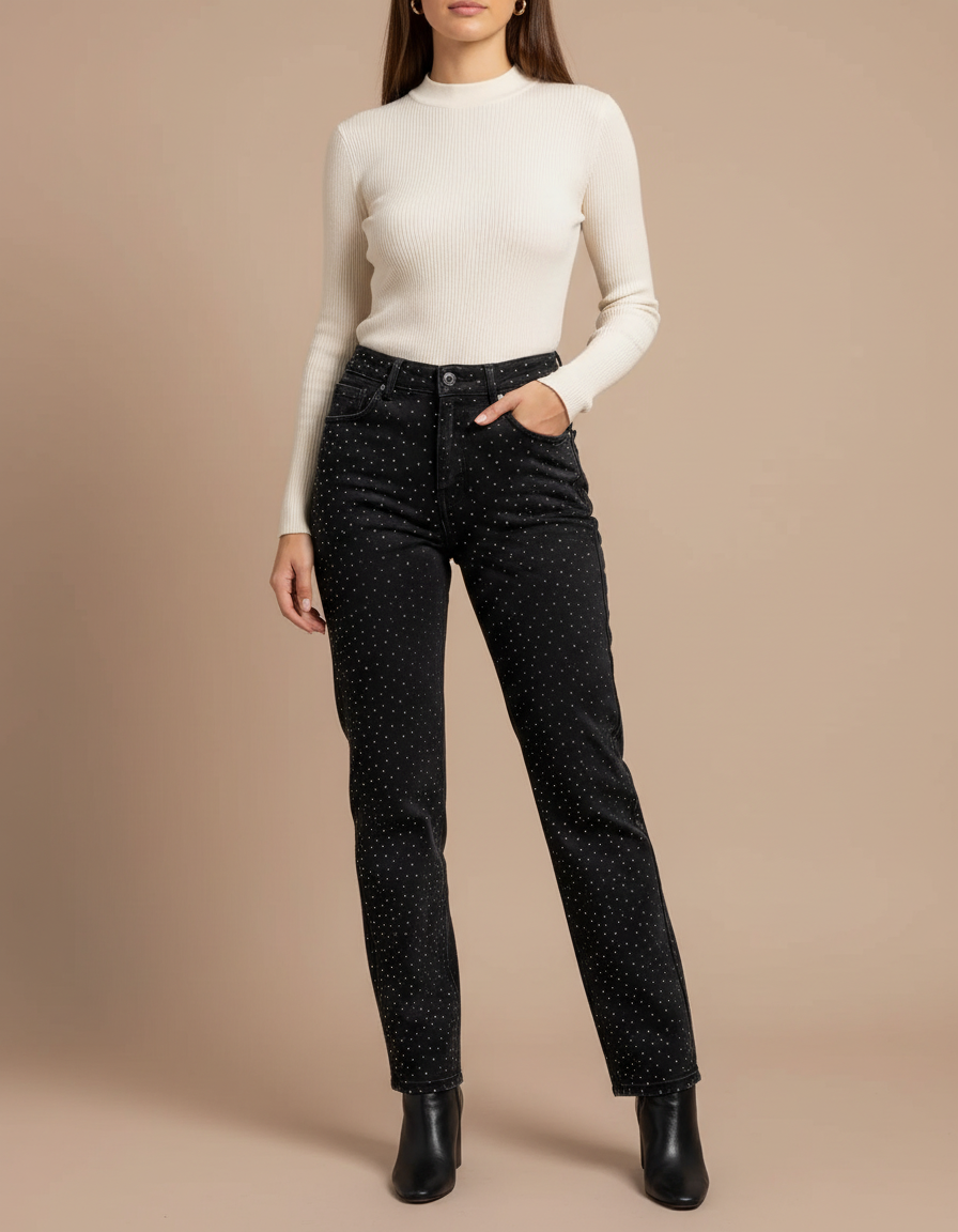 Pantalon Noir Avec Perles - Jean