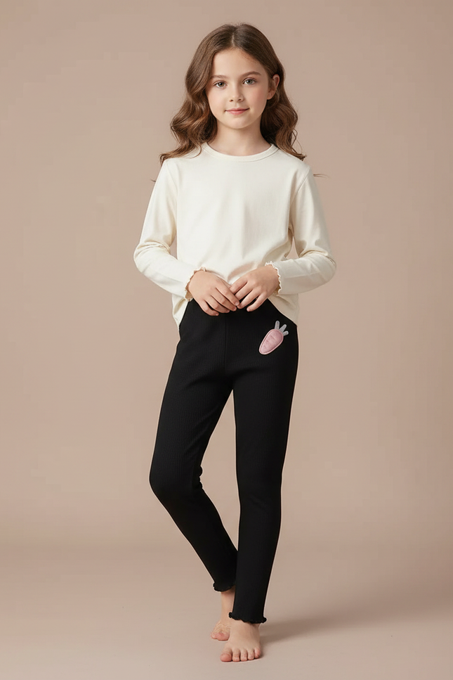 Pantalon Noir Côtelé Carotte Fille Confortable - Maille