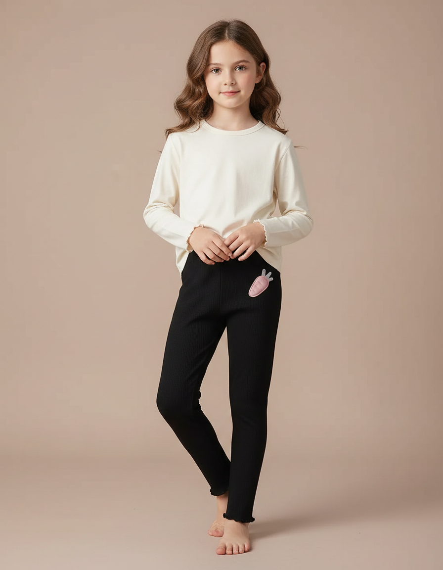 Pantalon Noir Côtelé Carotte Fille Confortable - Maille