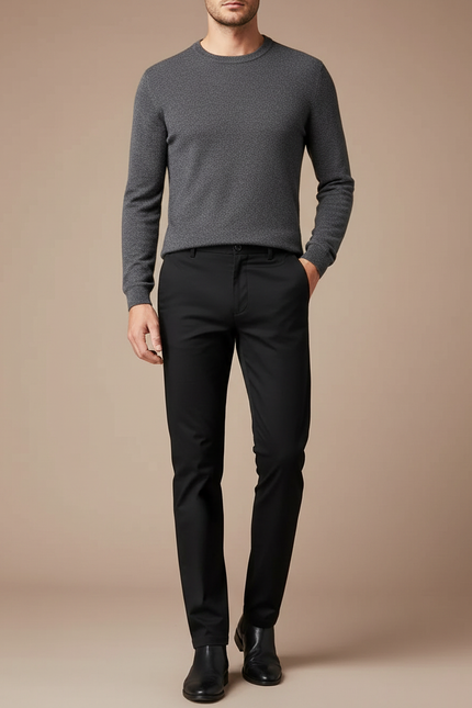 Pantalon Noir Homme Slim Stretch Classique Élégant - Gabardine