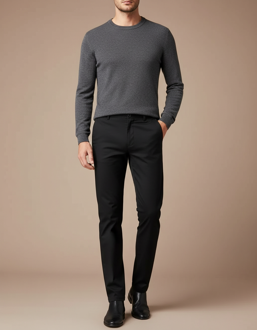 Pantalon Noir Homme Slim Stretch Classique Élégant - Gabardine
