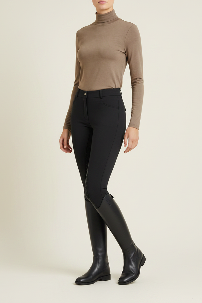 Pantalon Noir Équitation Ajusté Silicone Respirant Femme - Polyester