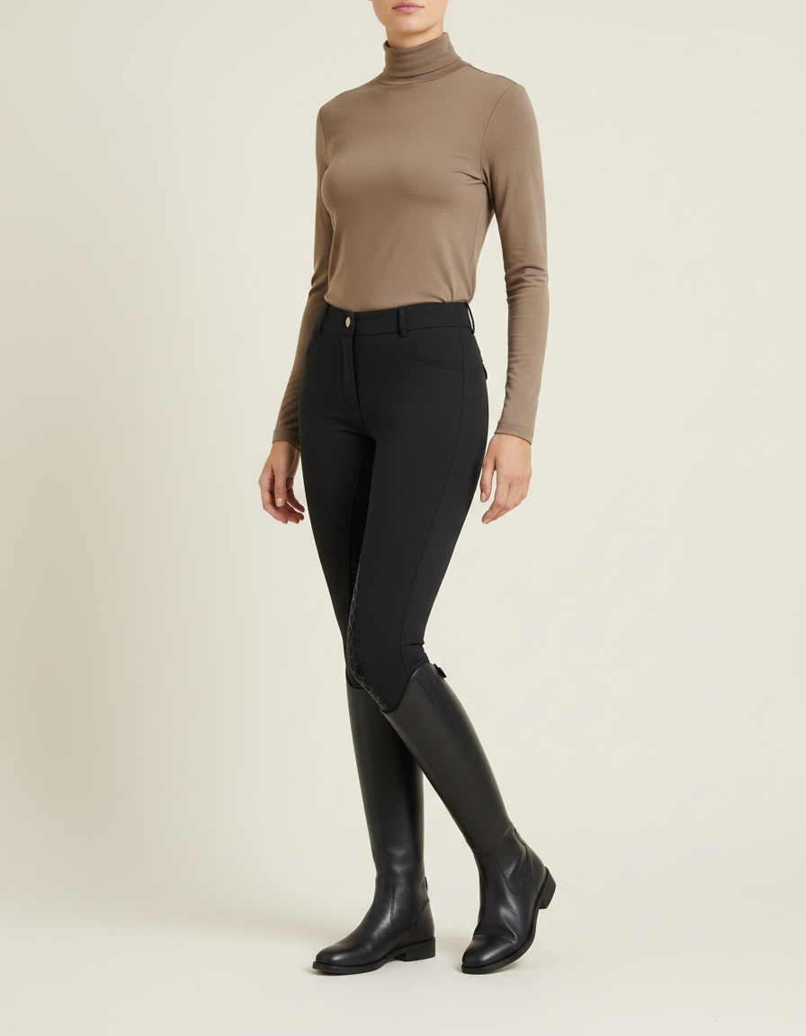Pantalon Noir Équitation Ajusté Silicone Respirant Femme - Polyester