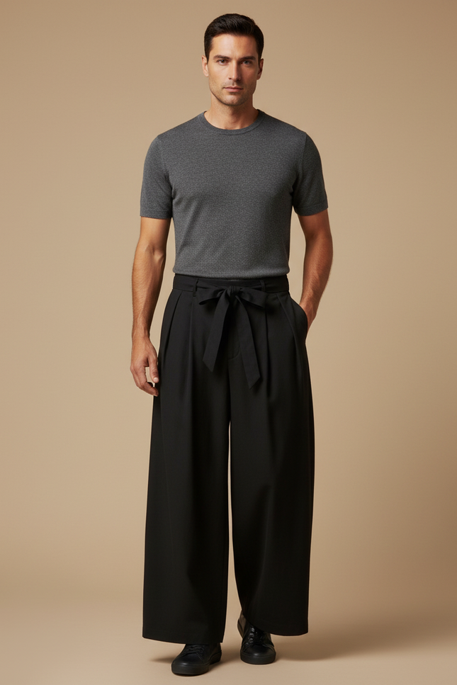 Pantalon Taille Haute Noir Homme - Viscose