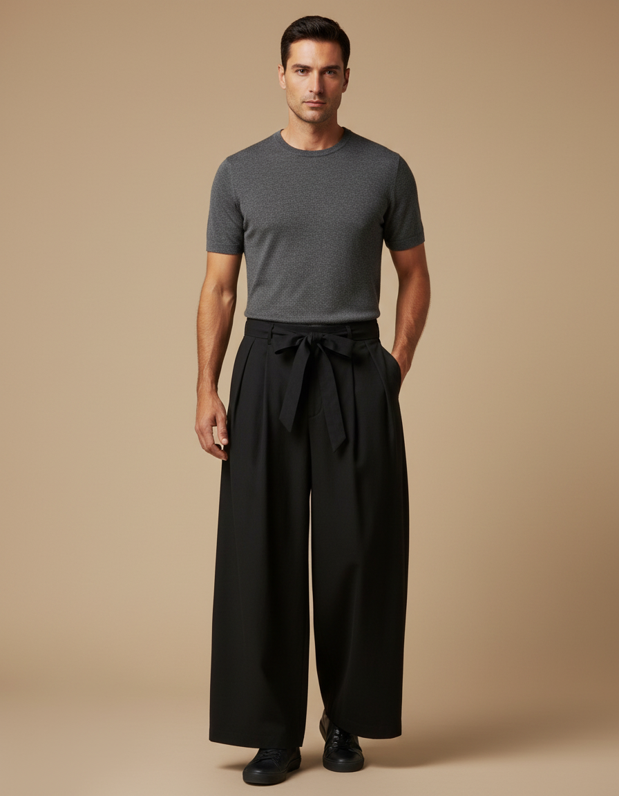 Pantalon Taille Haute Noir Homme - Viscose