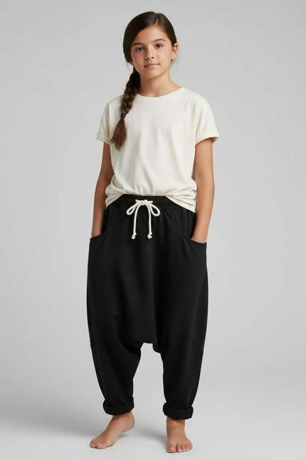 Pantalon Noir Ample Harem Décontracté Coton - Molleton
