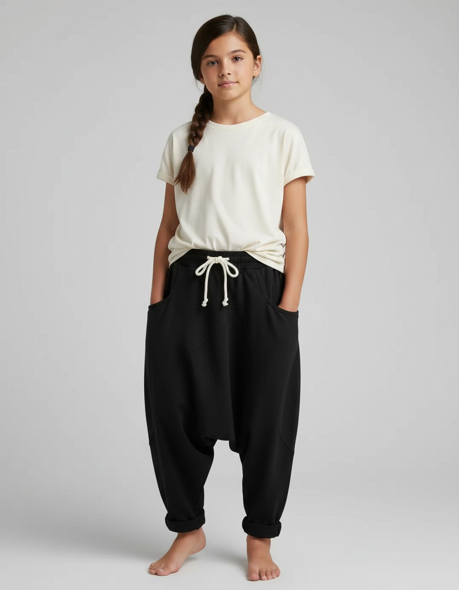 Pantalon Noir Ample Harem Décontracté Coton - Molleton