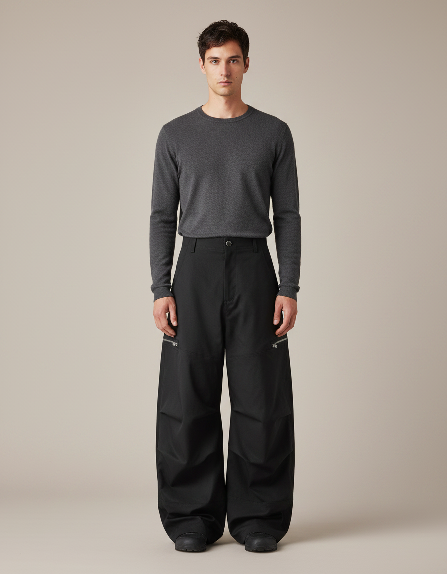 Pantalon Noir Ample Cargo Zips Homme Décontracté - Gabardine