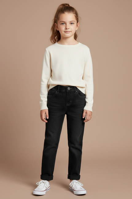 Pantalon Noir Jean Enfant Coupe Droite Décontracté