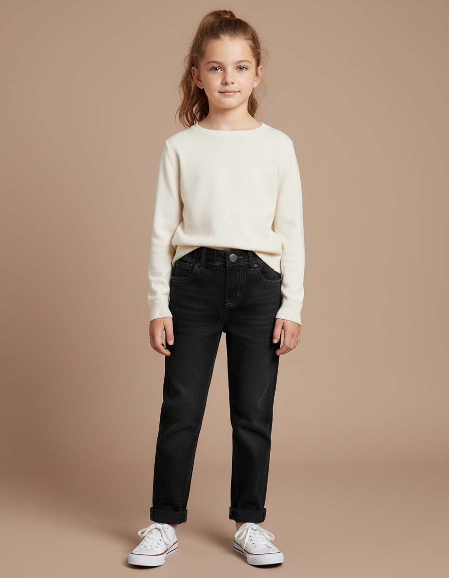 Pantalon Noir Jean Enfant Coupe Droite Décontracté