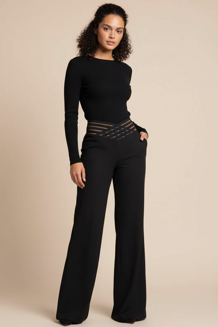 Pantalon Flare Femme Noir - Polyester