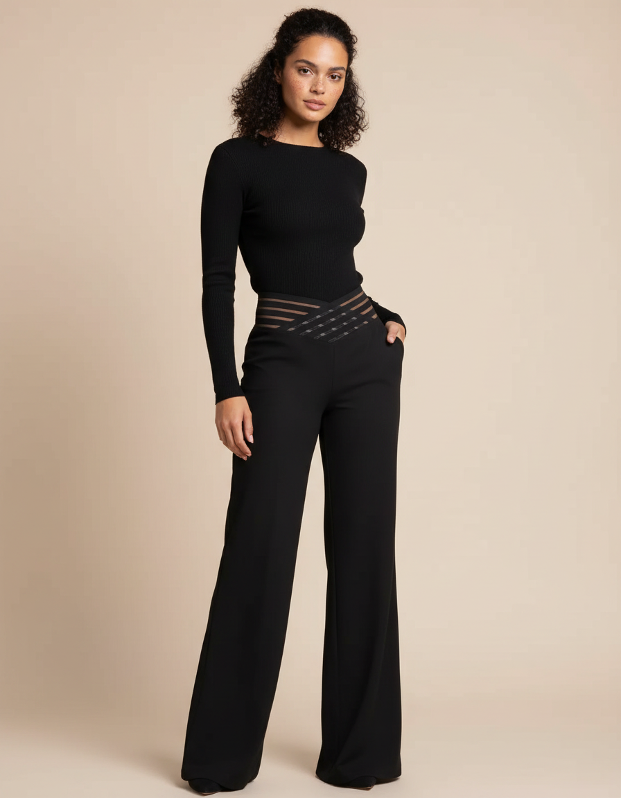 Pantalon Flare Femme Noir - Polyester