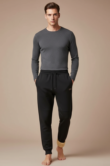 Pantalon Noir Sport Molletonné Doublé Chaud Homme