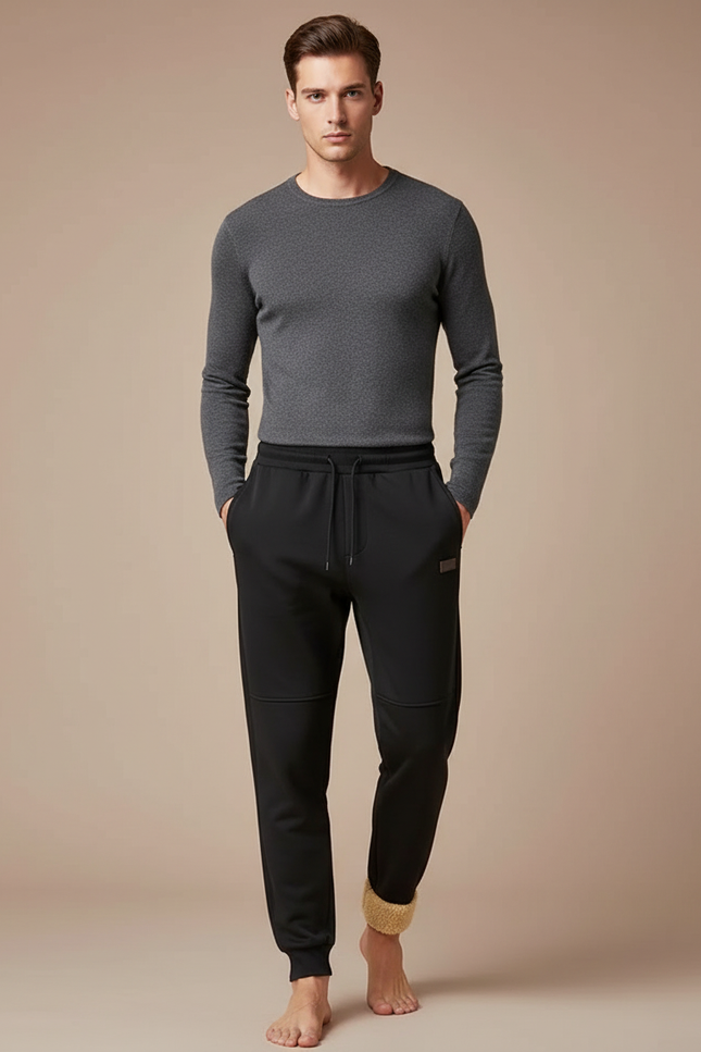 Pantalon Noir Sport Molletonné Doublé Chaud Homme