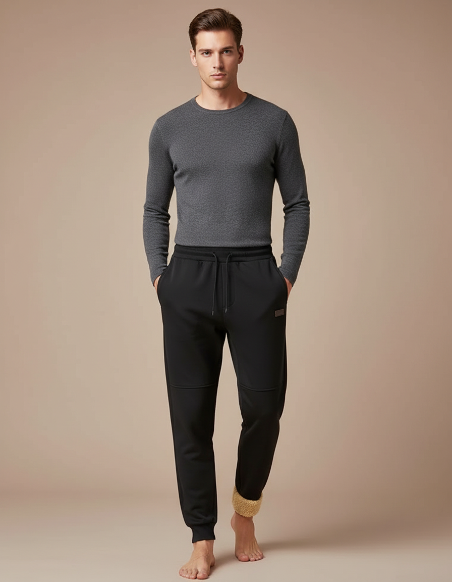 Pantalon Noir Sport Molletonné Doublé Chaud Homme