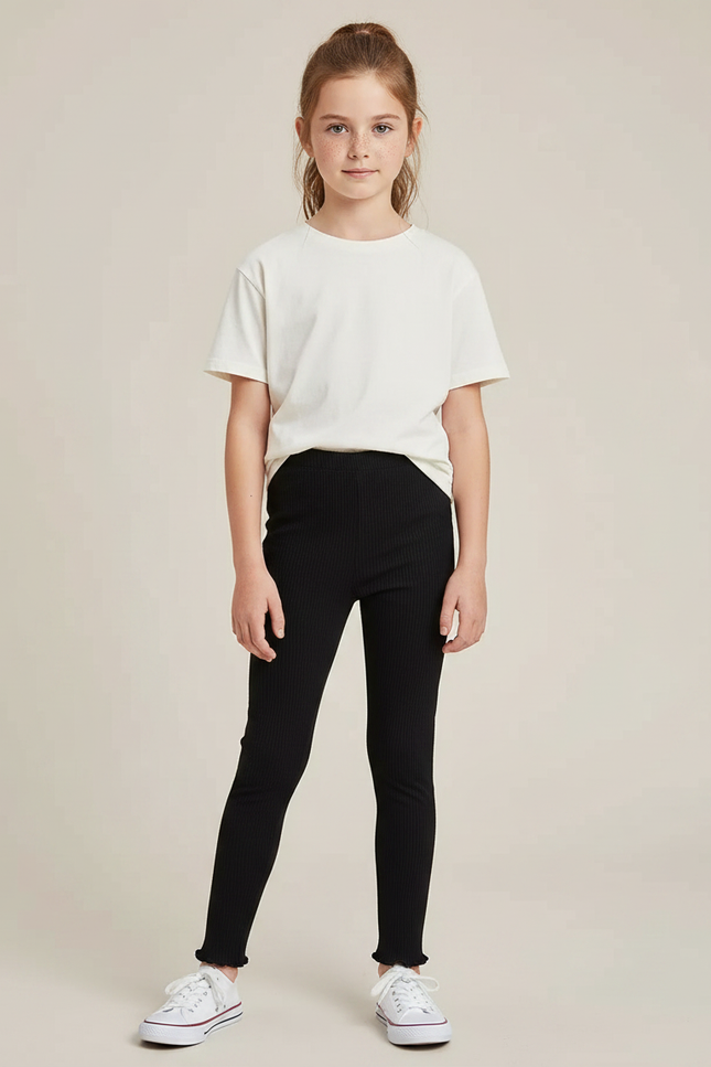Pantalon Noir Côtelé Slim Confortable Fille - Maille