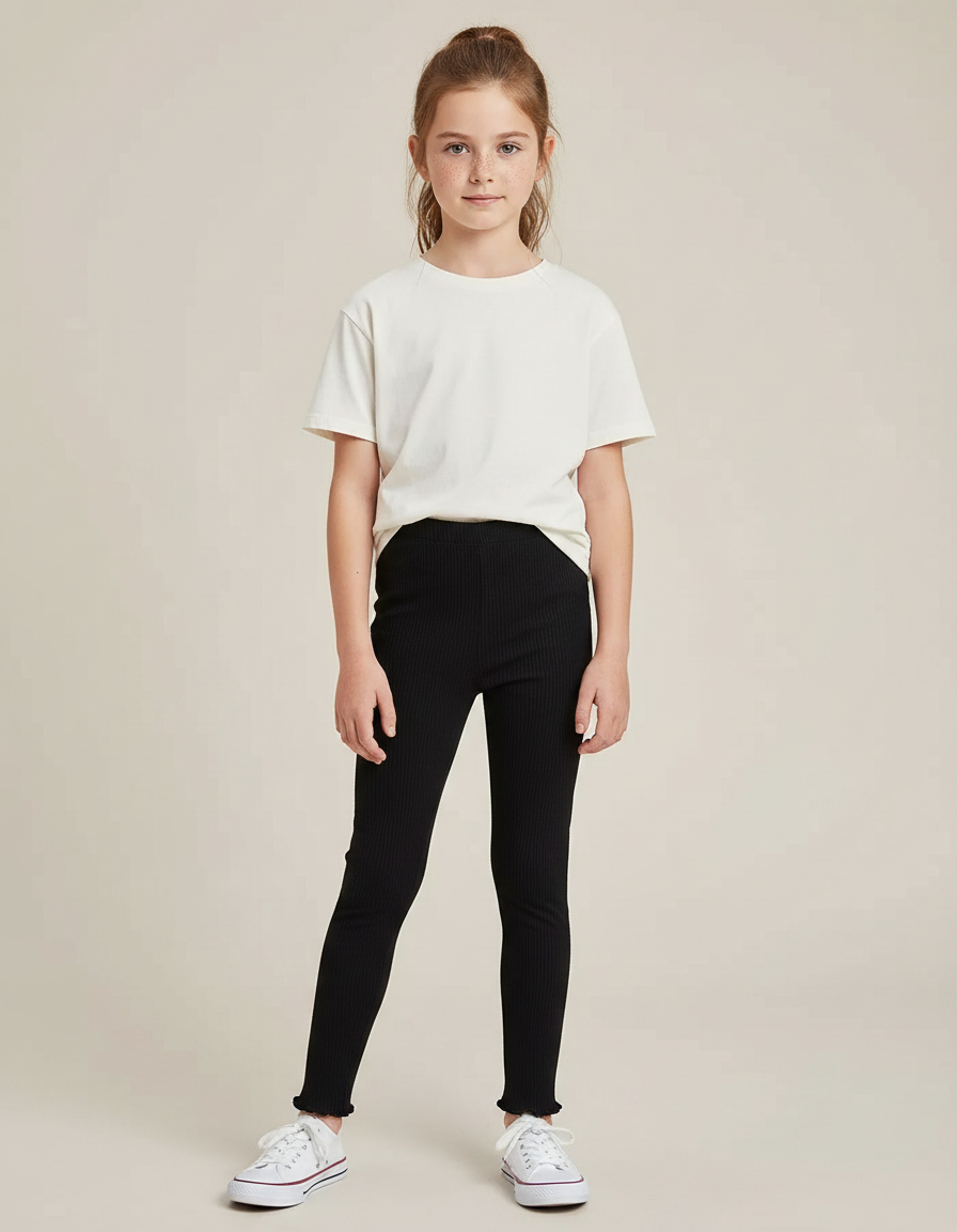Pantalon Noir Côtelé Slim Confortable Fille - Maille