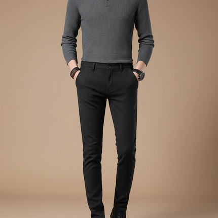 Pantalon Noir Homme Slim Chino Stretch Décontracté - Laine