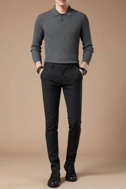 Pantalon Noir Homme Slim Chino Stretch Décontracté - Laine