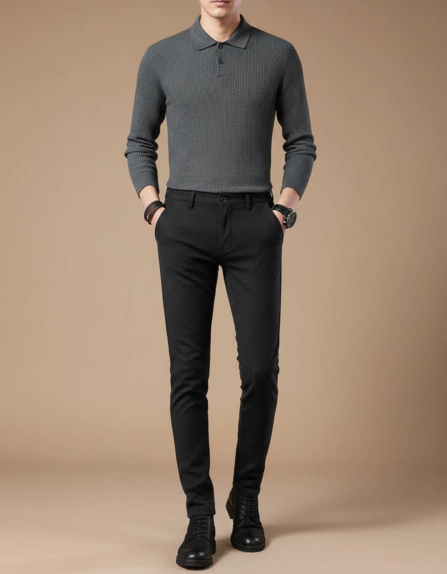 Pantalon Noir Homme Slim Chino Stretch Décontracté - Laine