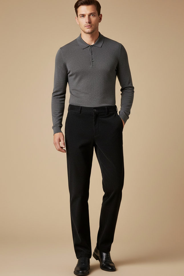 Pantalon Noir Côtelé Droit Homme Élégant Décontracté - Cordé