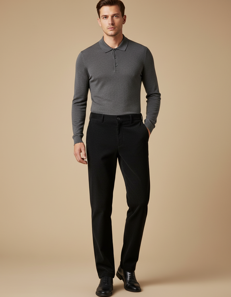 Pantalon Noir Côtelé Droit Homme Élégant Décontracté - Cordé