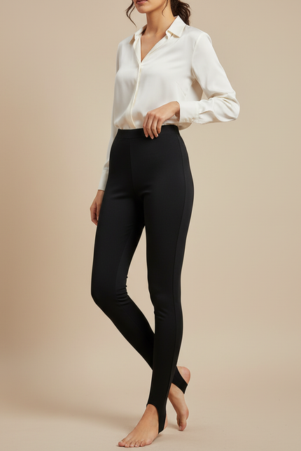 Pantalon Noir Taille Haute Fuselé Femme Élégant - Polyester