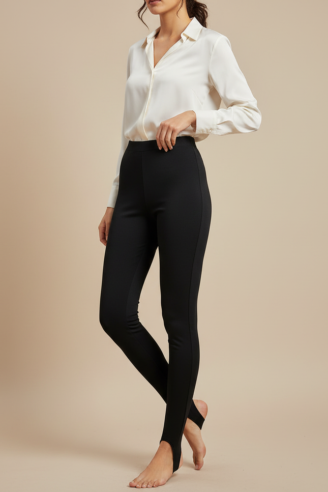 Pantalon Noir Taille Haute Fuselé Femme Élégant - Polyester