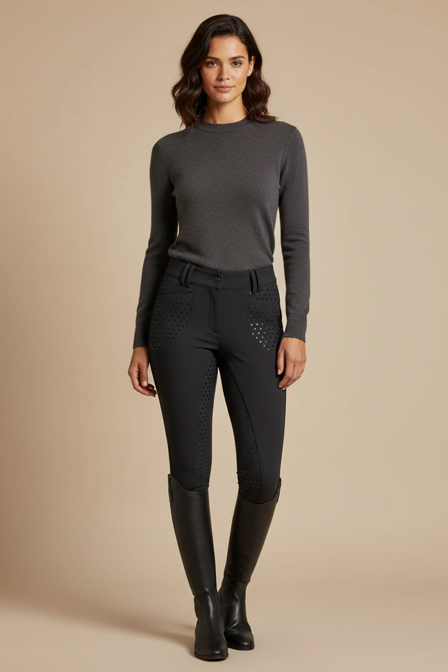 Pantalon Noir Équitation Silicone Adhérent Femme - Polyester
