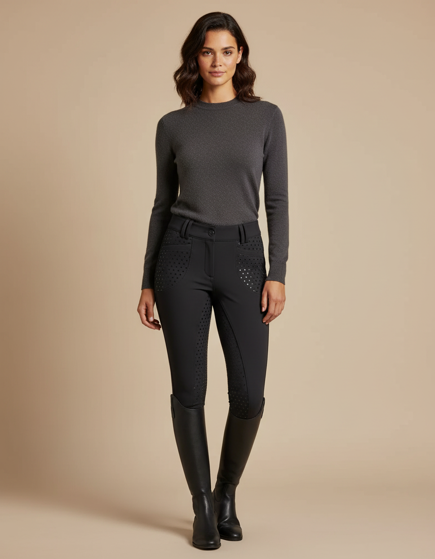 Pantalon Noir Équitation Silicone Adhérent Femme - Polyester