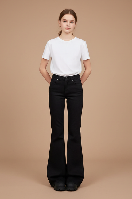 Pantalon Noir Évasé Taille Haute Ajusté Femme - Jean