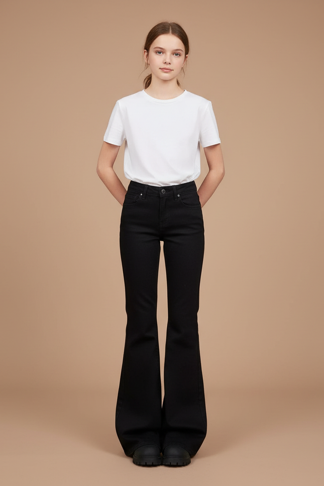 Pantalon Noir Évasé Taille Haute Ajusté Femme - Jean