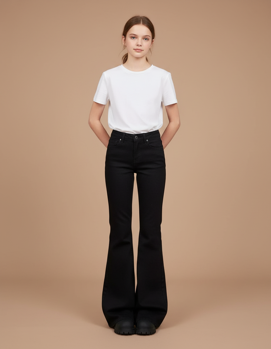 Pantalon Noir Évasé Taille Haute Ajusté Femme - Jean