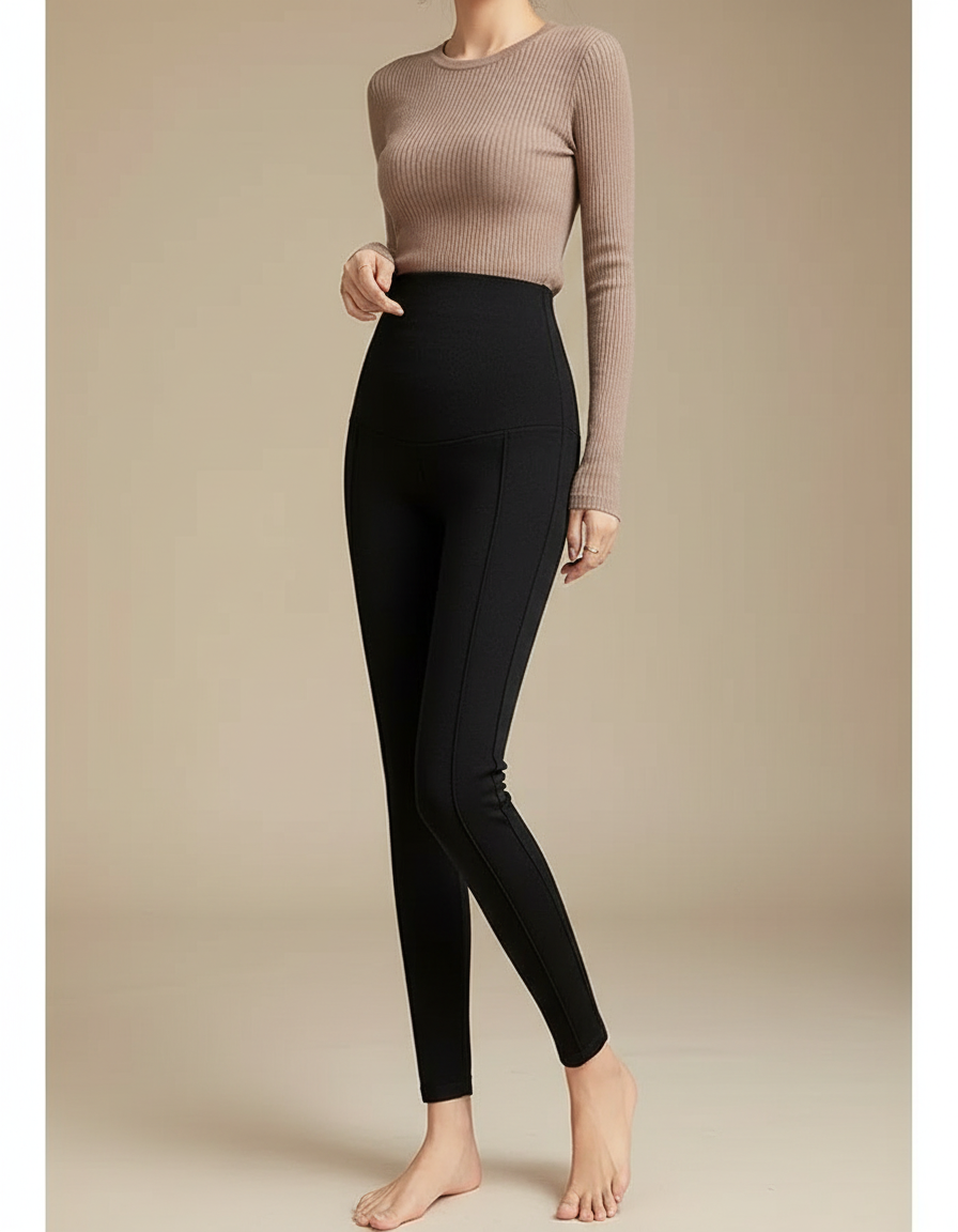 Pantalon Noir Taille Haute Ajusté Maternité Confortable - Maille