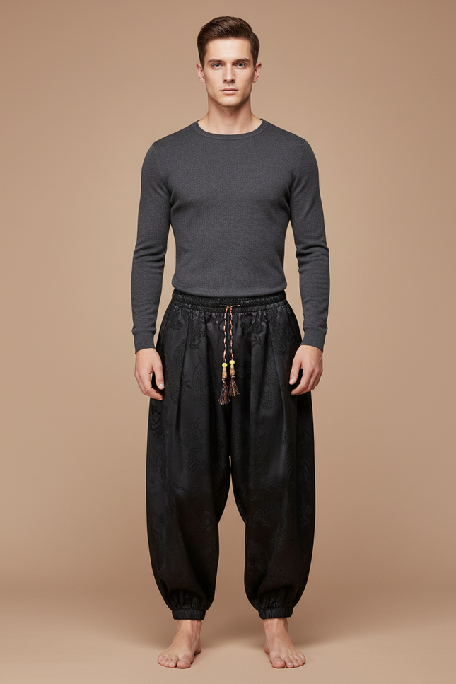 Pantalon Kung Fu Noir - Satin