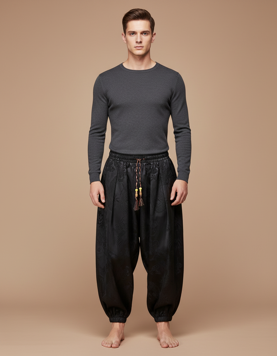 Pantalon Kung Fu Noir - Satin