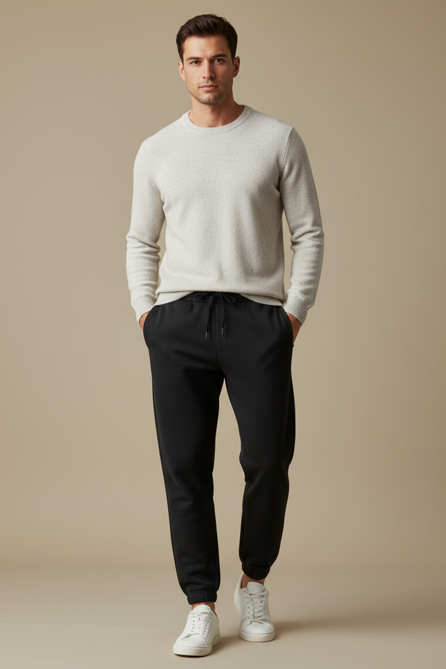 Pantalon Noir Jogging Cordon Coton Décontracté Homme - Molleton