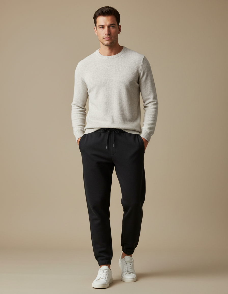 Pantalon Noir Jogging Cordon Coton Décontracté Homme - Molleton