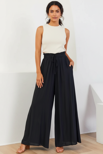 Pantalon Crêpe Noir Taille Élastique - Viscose