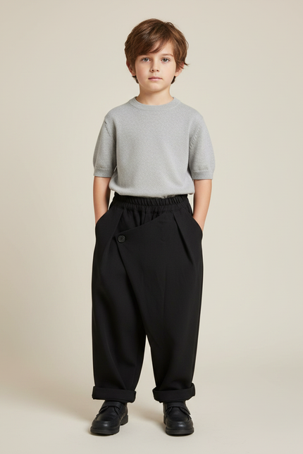 Pantalon Noir Ample Asymétrique Garçon Décontracté - Gabardine