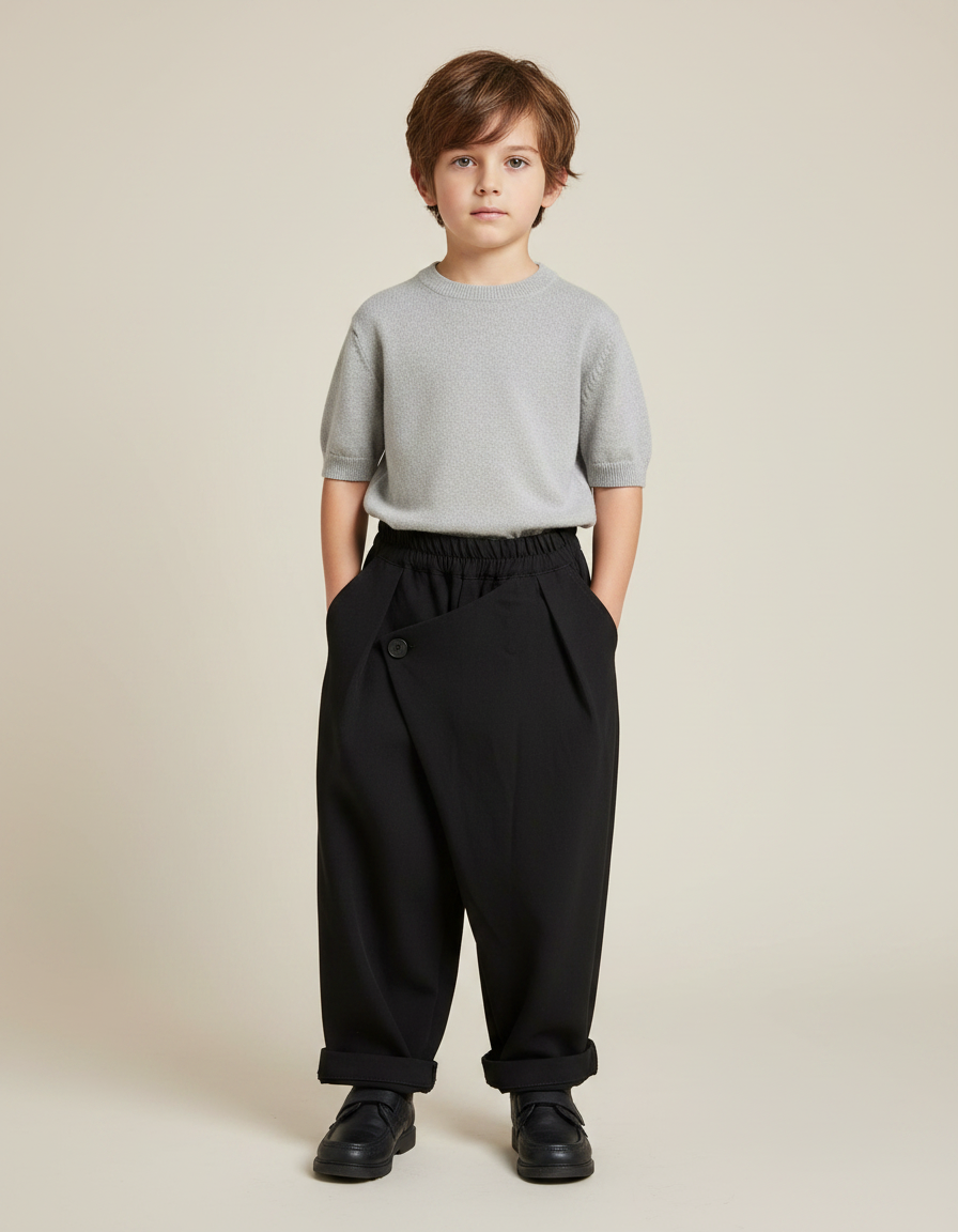 Pantalon Noir Ample Asymétrique Garçon Décontracté - Gabardine
