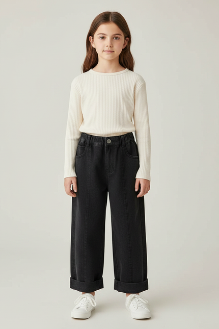 Pantalon Noir Ample Épais Coton Fille - Jean