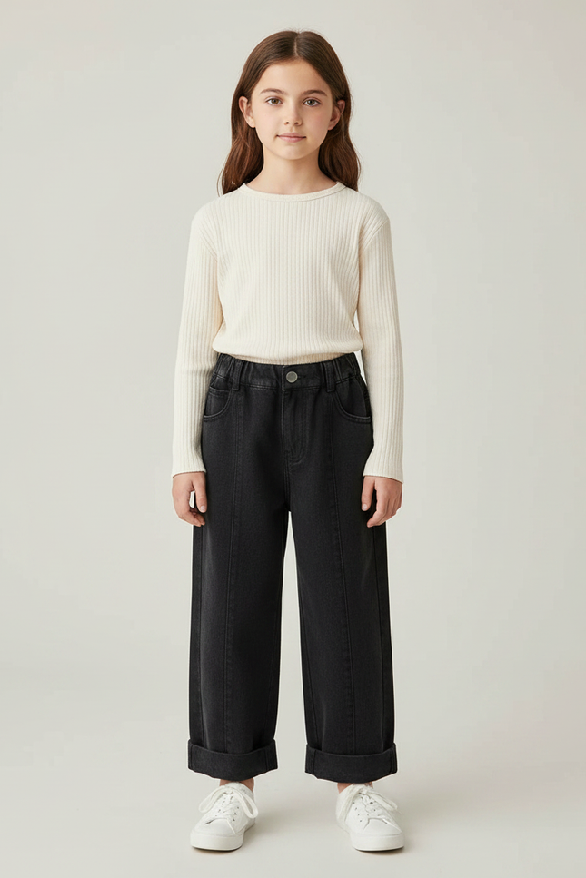 Pantalon Noir Ample Épais Coton Fille - Jean