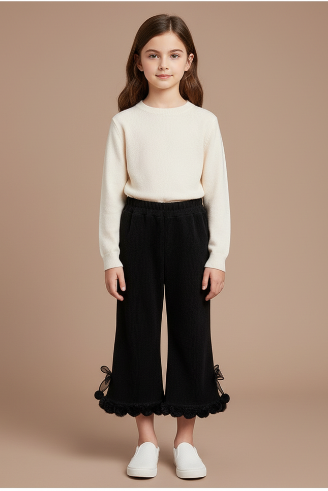 Pantalon Noir Évasé Velours Côtelé Enfant Hiver - Cordé