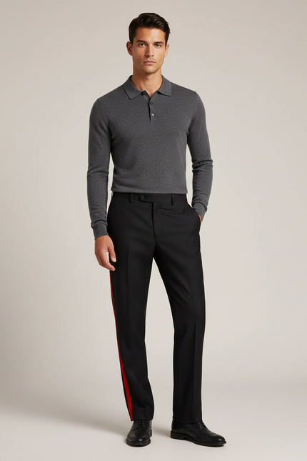 Pantalon Noir Bande Satin