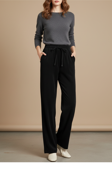Pantalon Velours Cotelé Femme Noir - Cordé